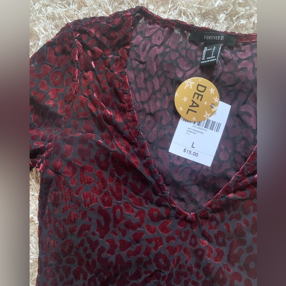Sheer bodysuit - maroon velvet and black sheer - sz L Forever 21 - Picture 2 of 2